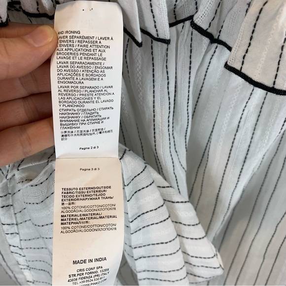 PINKO Boho Ruffled Off-Shoulder Striped Black White Cotton Smocked Top sz S - Picture 8 of 8